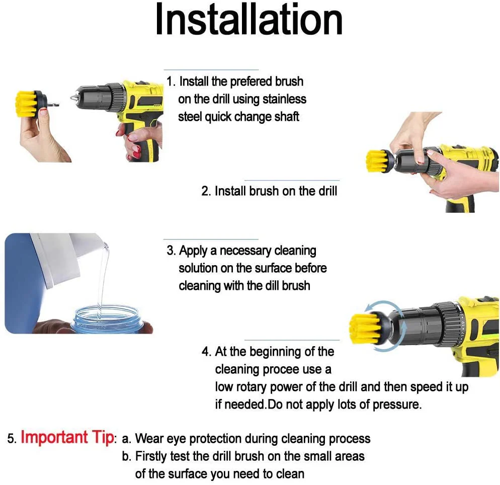 2/3.5/4/5'' Electric Drill Scrubber Brush Power Brush Set Kit Car Soft Brush Drill Kit Bathroom Kitchen Auto Care Cleaning Tools - Image 7