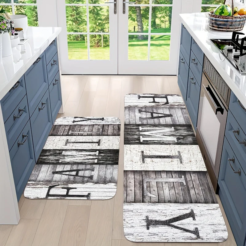 2/3pcs Farmhouse Style Kitchen Mats, Wooden Board Mats, Flannel Material Stain Resistant, Non-slip, Soft and Comfortable, Easy to Clean, Machine Washable Knitted Polyester, Suitable for Bedroom, Living Room, Dining Room, Kitc - Image 2