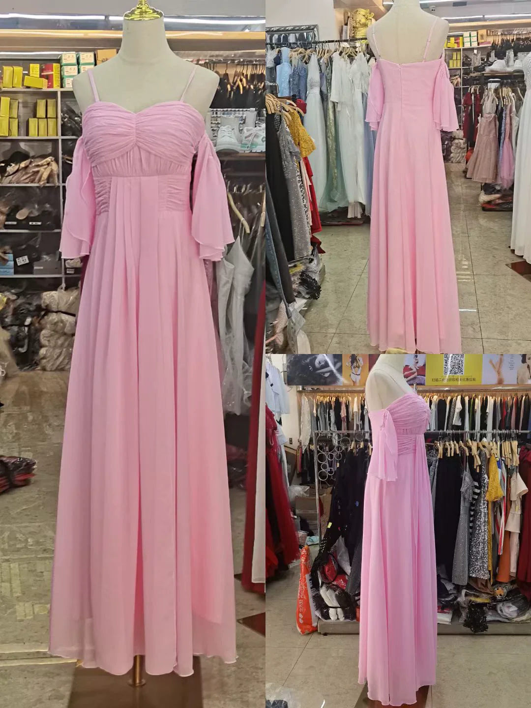 2 Chiffon Hand-Stitched Super Fairy Fluttering Nightclub Bar KTV Model Catwalk Evening Dress Covering Belly Thin Pink - Image 6