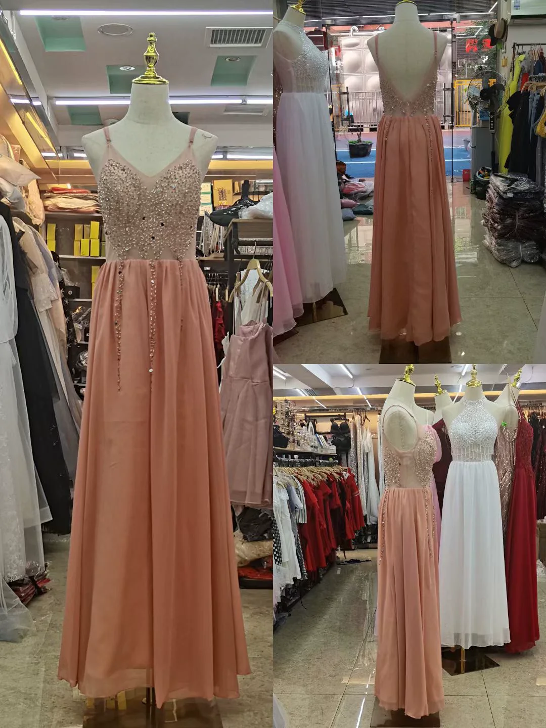 2 Chiffon Hand-Stitched Super Fairy Fluttering Nightclub Bar KTV Model Catwalk Evening Dress Covering Belly Thin Pink - Image 8