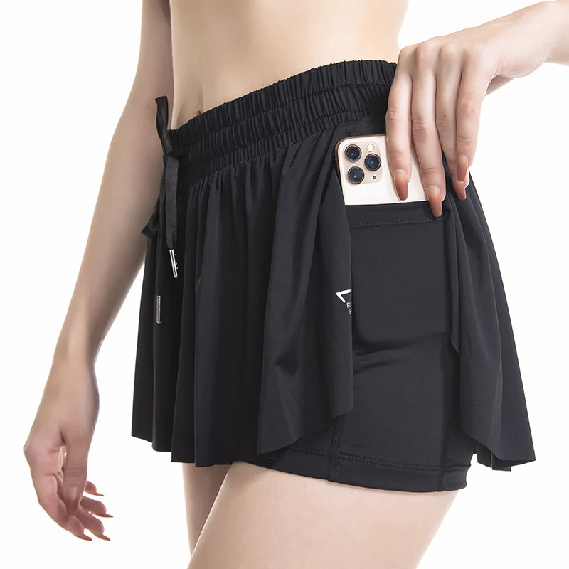 2 in 1 Summer Women Gym Yoga Athletic Womens Workout Biker Spandex Lounge Sweat Skirt - Image 4