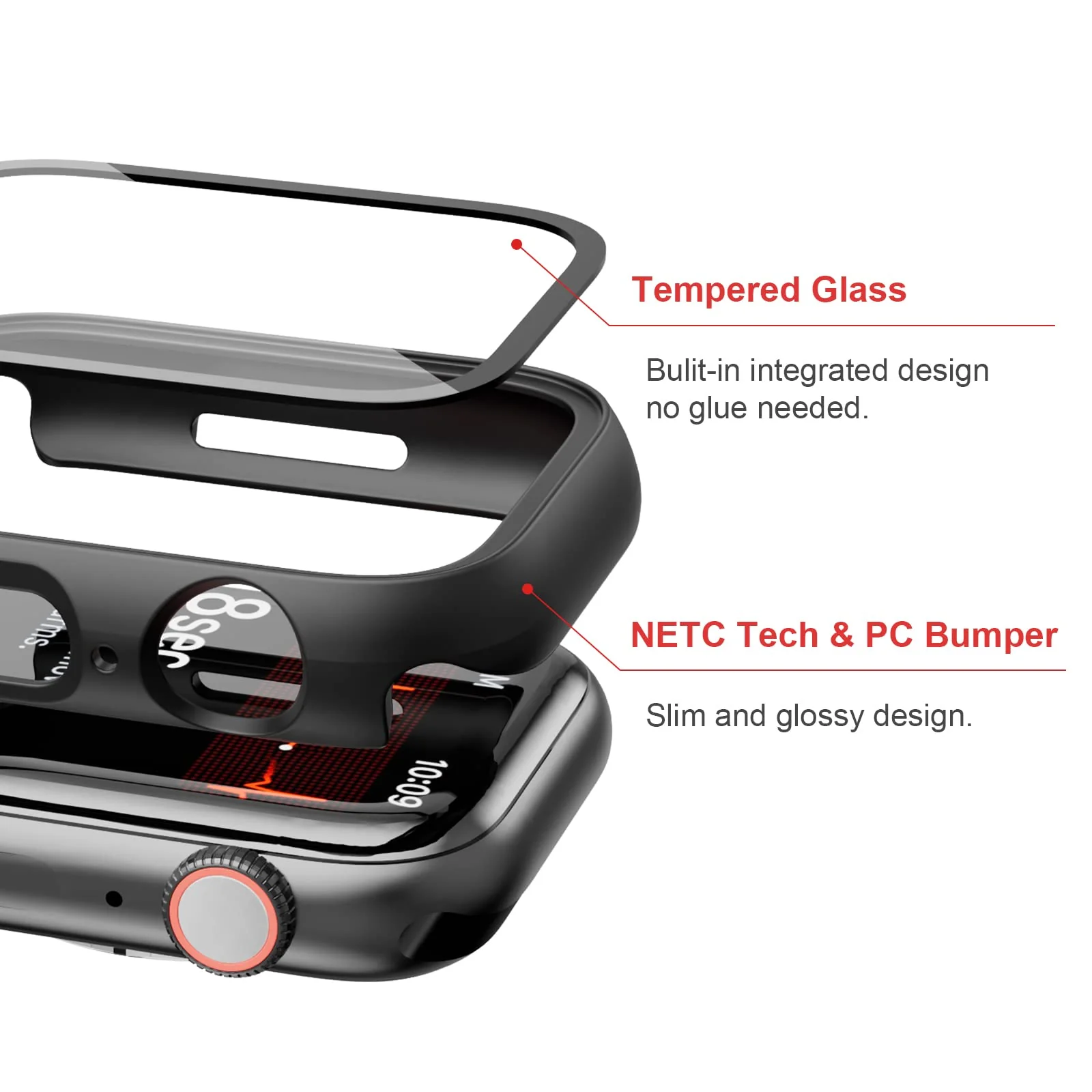 2 Pack Case with Tempered Glass Screen Protector for Apple Watch SE(2023) Series 6/5/4/SE 40mm,JZK Slim Guard Bumper Full Coverage Hard PC Protective Cover HD Ultra-Thin Cover for iWatch 40mm,Clear - Image 7