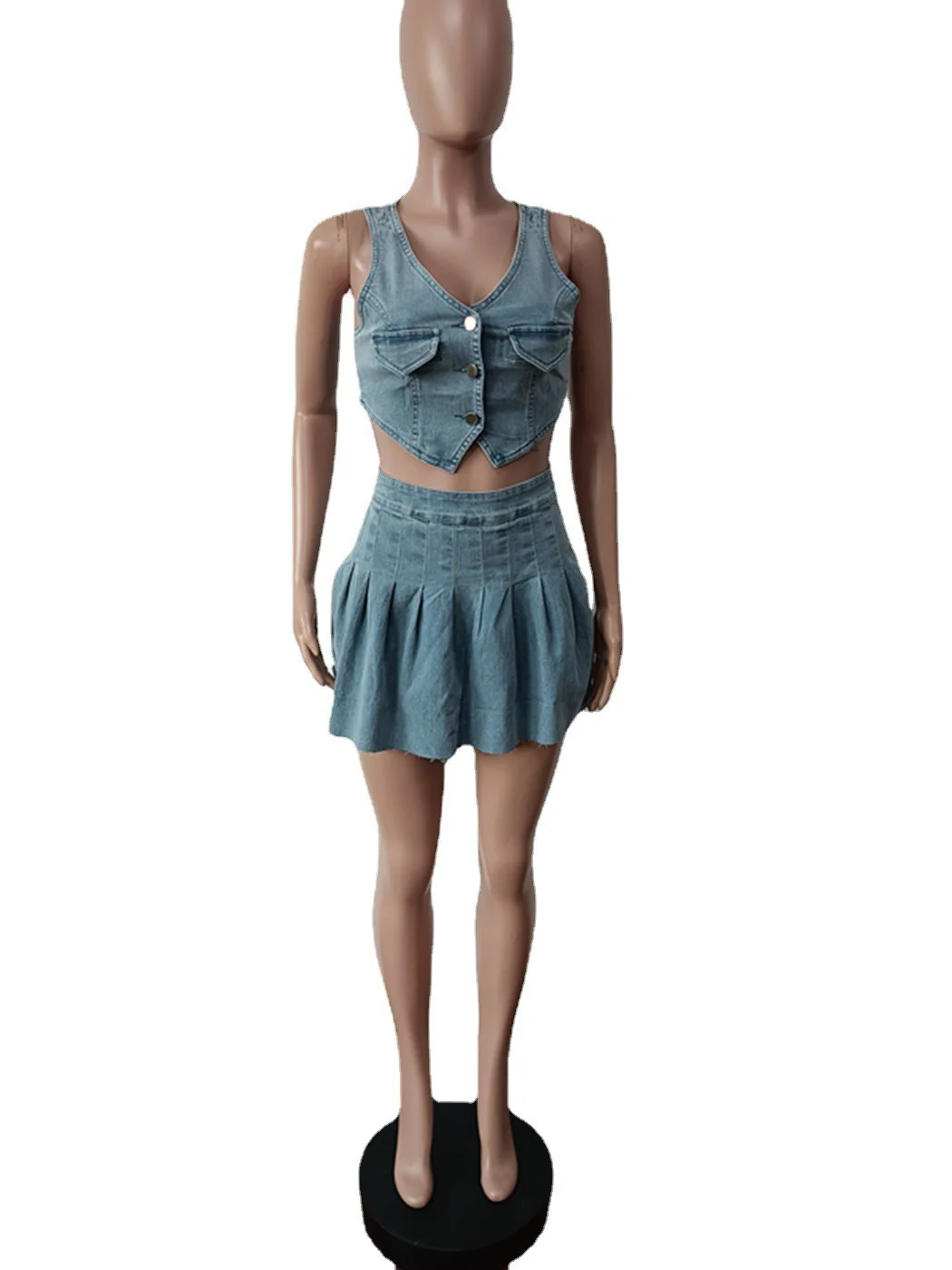 Sexy 2 Piece Set Jeans Women Shorts Set Women Denim Ladies Skirts and Top Set Women Crop Top - Image 5