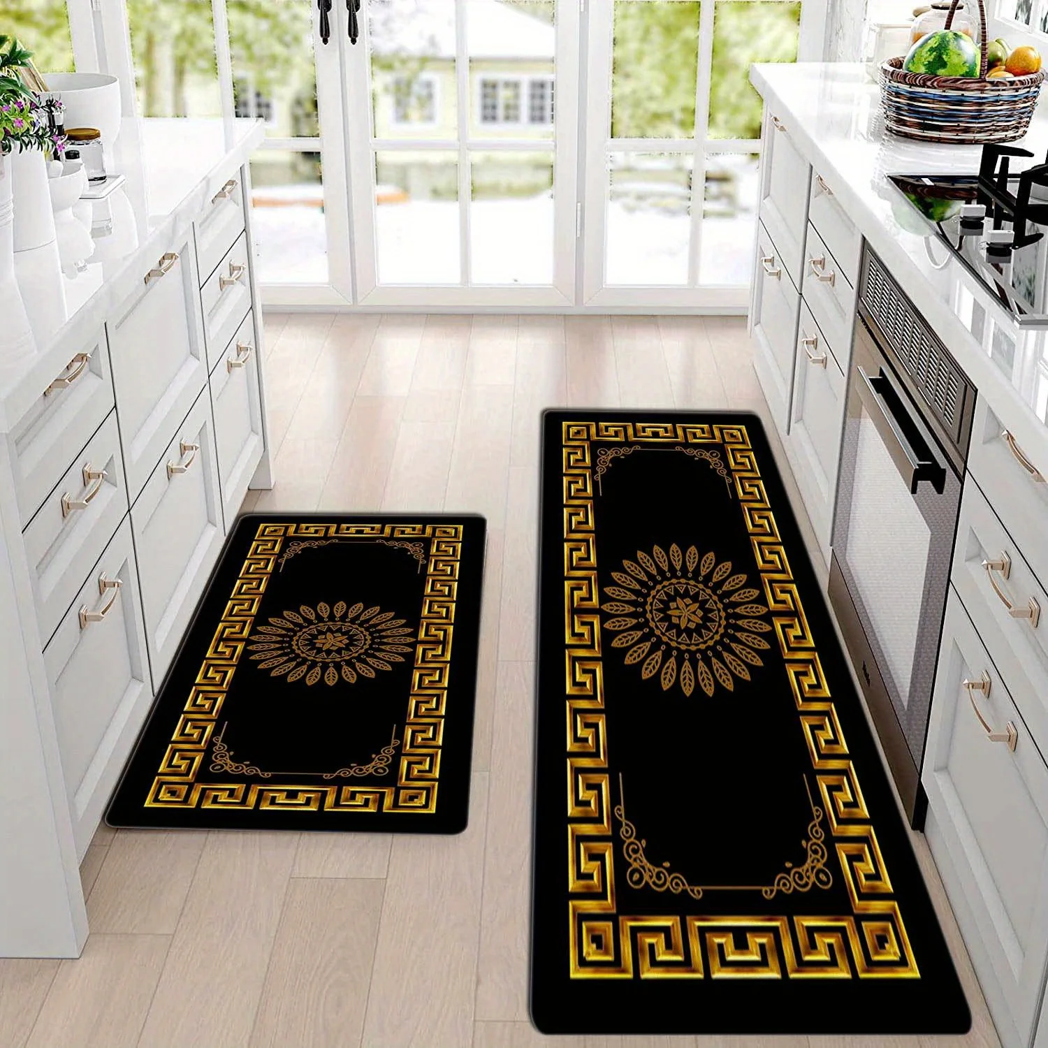 2-Piece Set Modern Simple Style Kitchen Mats, Golden Geometric Print, Non-Slip Bar and Entryway Runner, Soft Corridor Carpet, Polyester, Machine Washable - Image 11