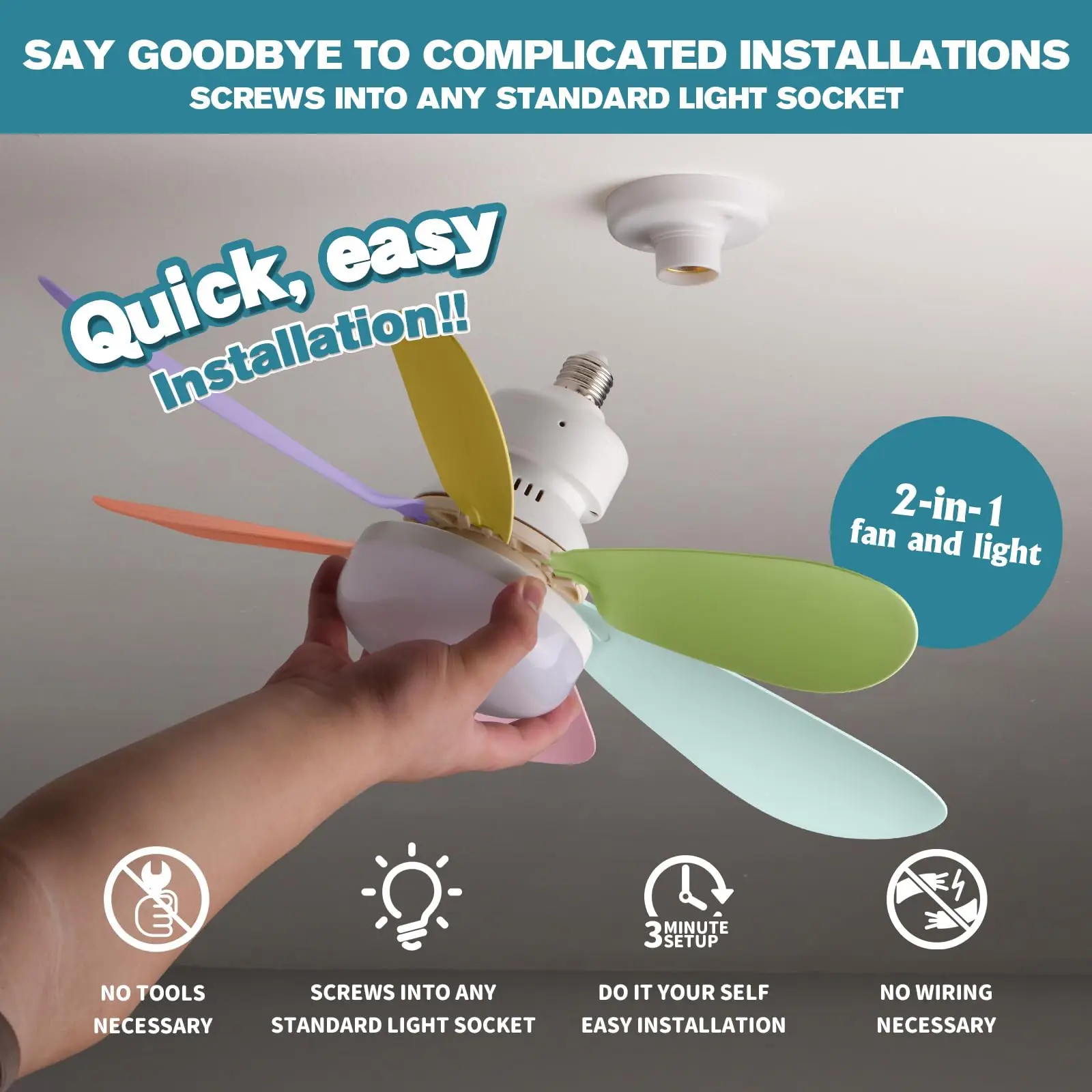 20.5-inch LED 40W ceiling fan light E27 with remote dimming function, suitable for living room, study, and home use, 85-265V - Image 2