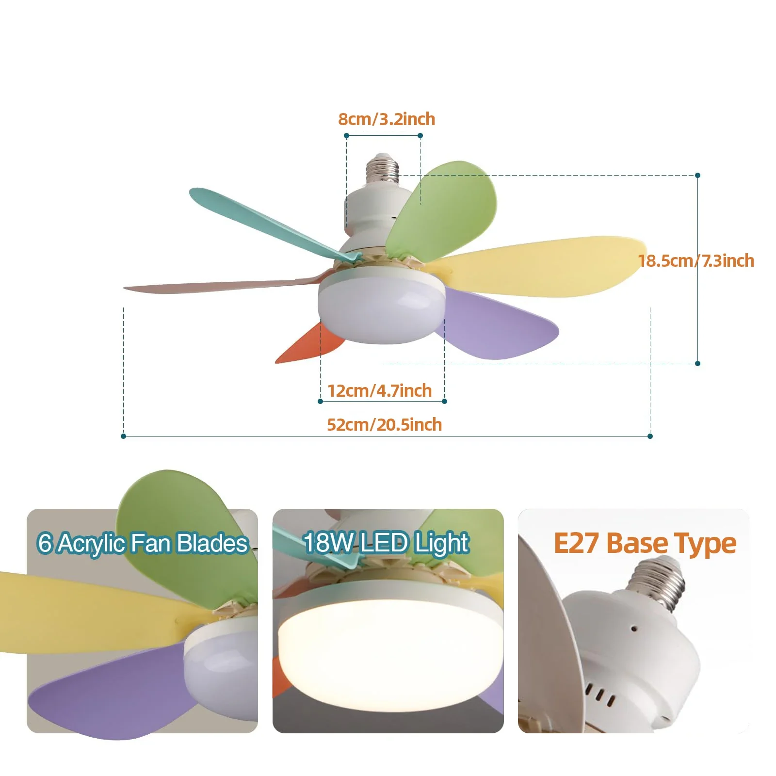 20.5-inch LED 40W ceiling fan light E27 with remote dimming function, suitable for living room, study, and home use, 85-265V - Image 5
