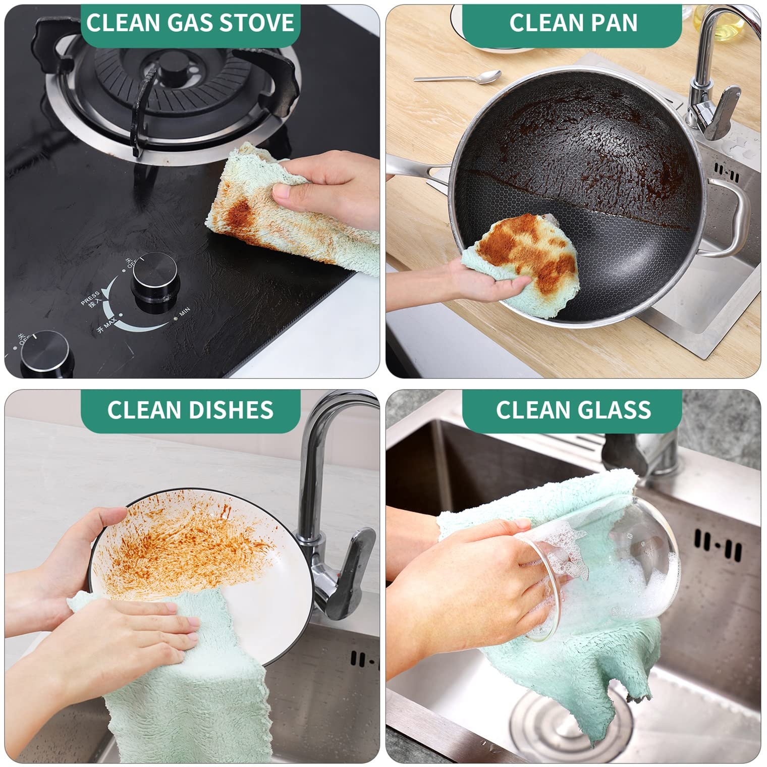 20 Pack Kitchen Dish Cloths, Super Absorbent Microfiber Cleaning Cloth for Cleaning Dishes, Kitchen, Bathroom, Car (Grey & Green) - Image 5