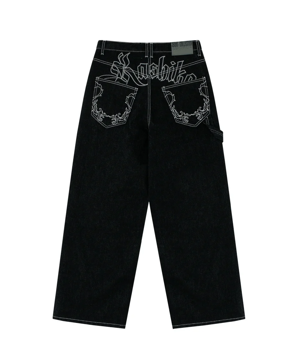 2000s Retro Street Embroidery Jeans Male R&BY2K Harajuku Hip Hop Gray Style Jeans Male Solid Color Loose Straight Pants Female - Image 7