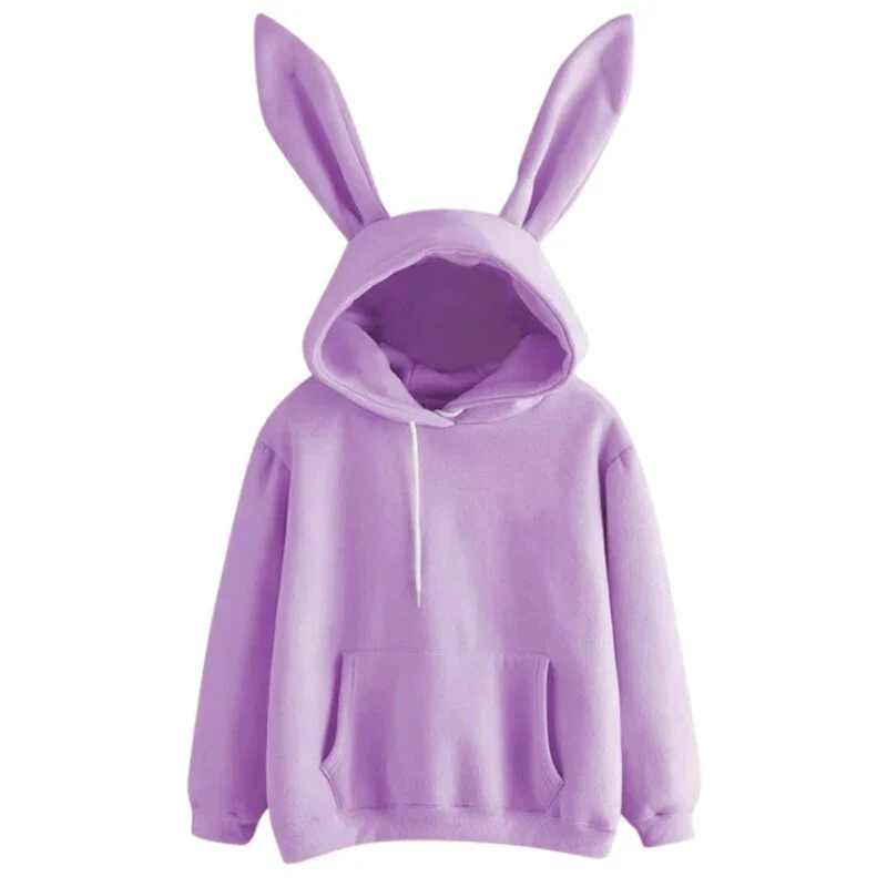 2020 Autumn Winter Women Hoodies Kawaii Rabbit Ears Fashion Hoody Casual colors Solid Color Warm Sweatshirt Hoodies For Women - Image 2