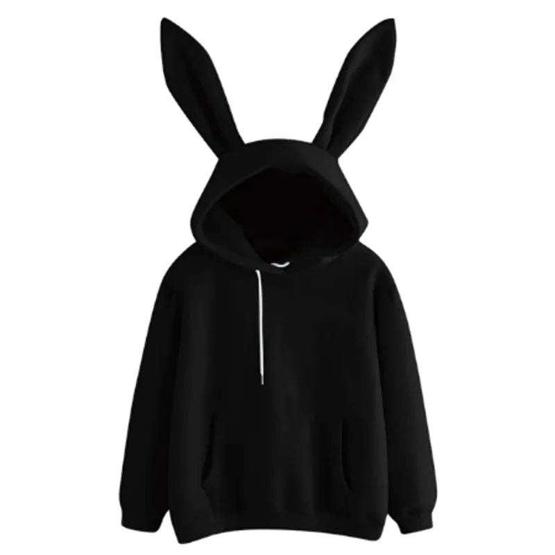 2020 Autumn Winter Women Hoodies Kawaii Rabbit Ears Fashion Hoody Casual colors Solid Color Warm Sweatshirt Hoodies For Women - Image 3