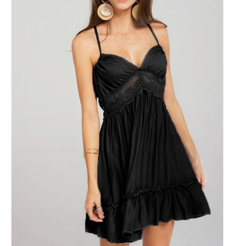 2020 Brand New Women Party Lace Flower Backless Mini Dress Summer Sexy Sling Spaghetti straps Deep V Neck Wedding Club Vestidos - Image 6