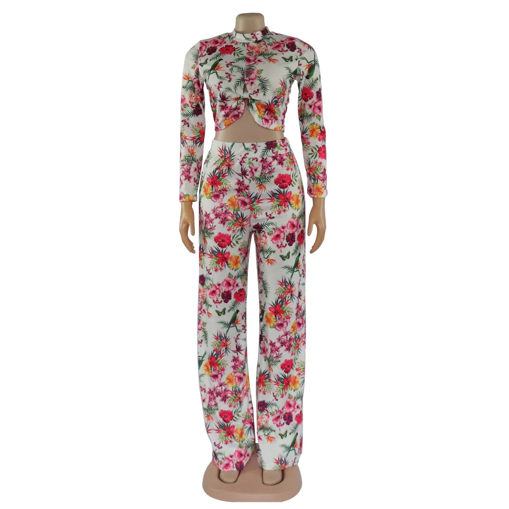 2020 Ins Internet Celebrity Famous two pieces Office Lady Women Set Print Floral T-shirts And Long Pants - Image 3