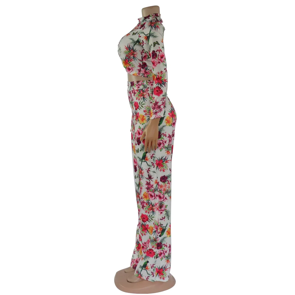 2020 Ins Internet Celebrity Famous two pieces Office Lady Women Set Print Floral T-shirts And Long Pants - Image 4