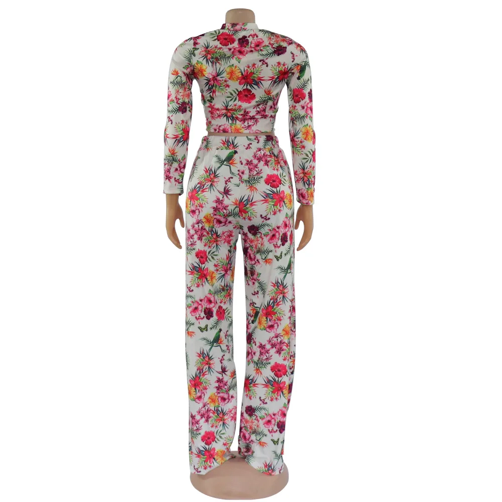2020 Ins Internet Celebrity Famous two pieces Office Lady Women Set Print Floral T-shirts And Long Pants - Image 5