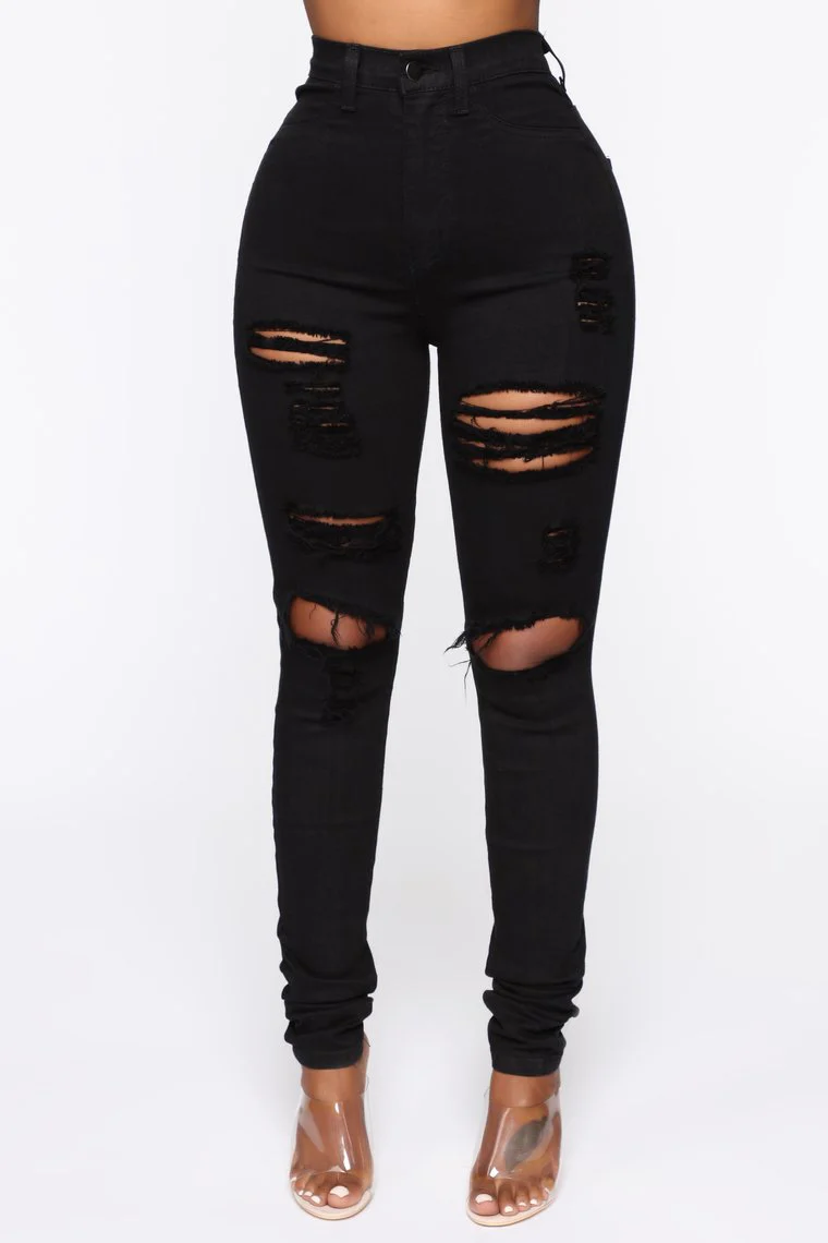 2020 Sexy New Black Ripped Jeans For Women Fashion High Waist Denim Pencil Pants - Image 3