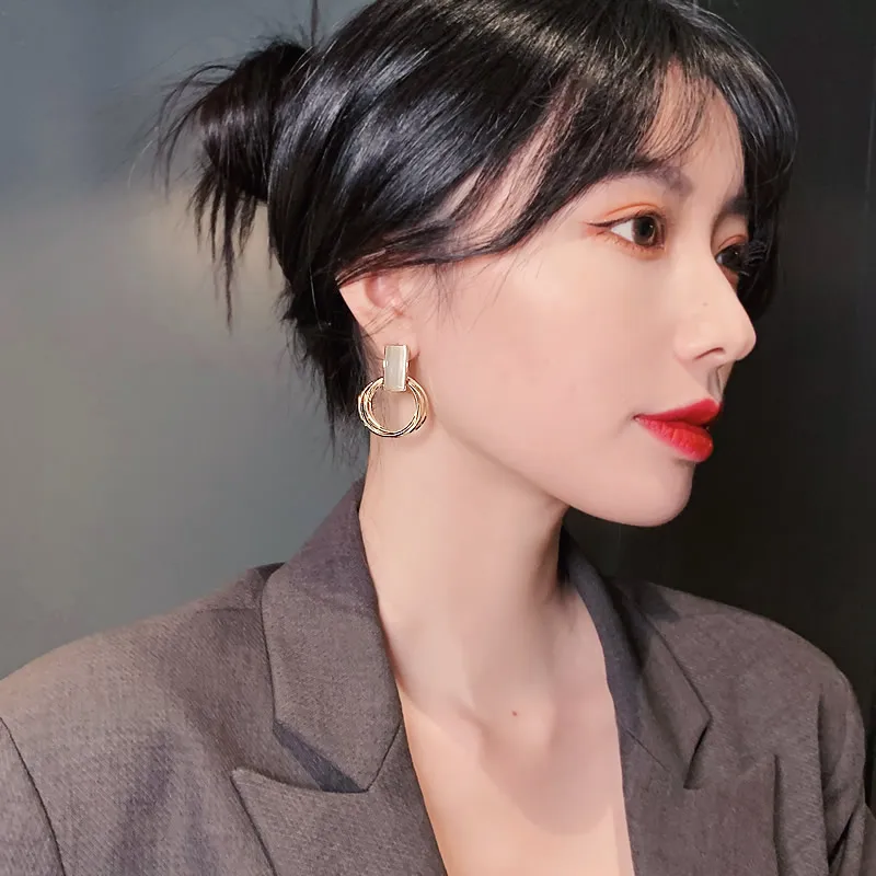 2020 New High Sense Opal Circle Pendant Dangle Earrings Fashion Party Luxury Accessories Sexy Korean Girl‘s Jewelry For Woman - Image 7