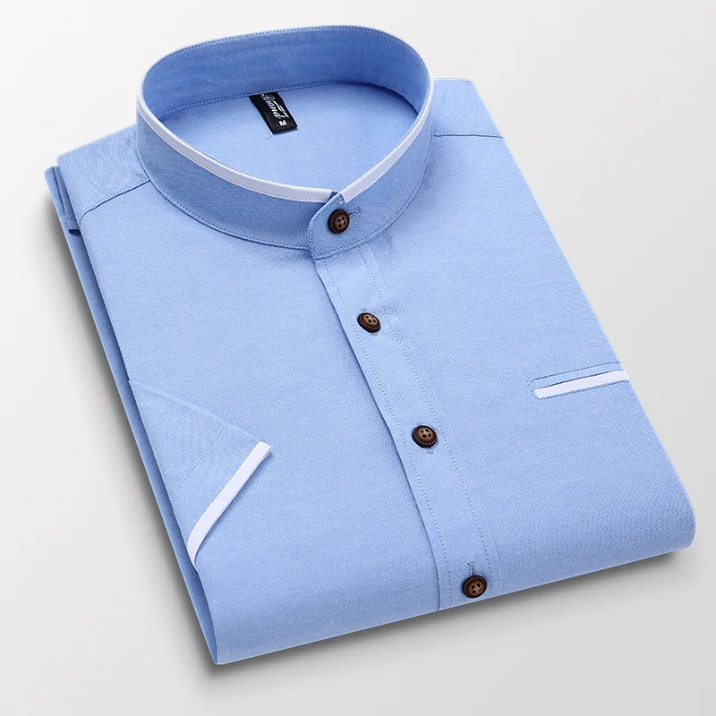 2020 New Summer Men Short Sleeve Shirt Stand Oxford Fashion Causal Dress Business Male Shirts Man Brand Clothes 5XL SH017 - Image 4