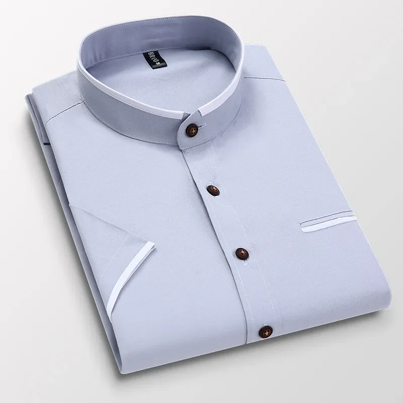 2020 New Summer Men Short Sleeve Shirt Stand Oxford Fashion Causal Dress Business Male Shirts Man Brand Clothes 5XL SH017 - Image 5