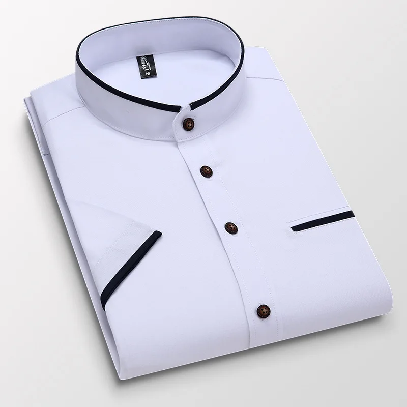 2020 New Summer Men Short Sleeve Shirt Stand Oxford Fashion Causal Dress Business Male Shirts Man Brand Clothes 5XL SH017 - Image 7