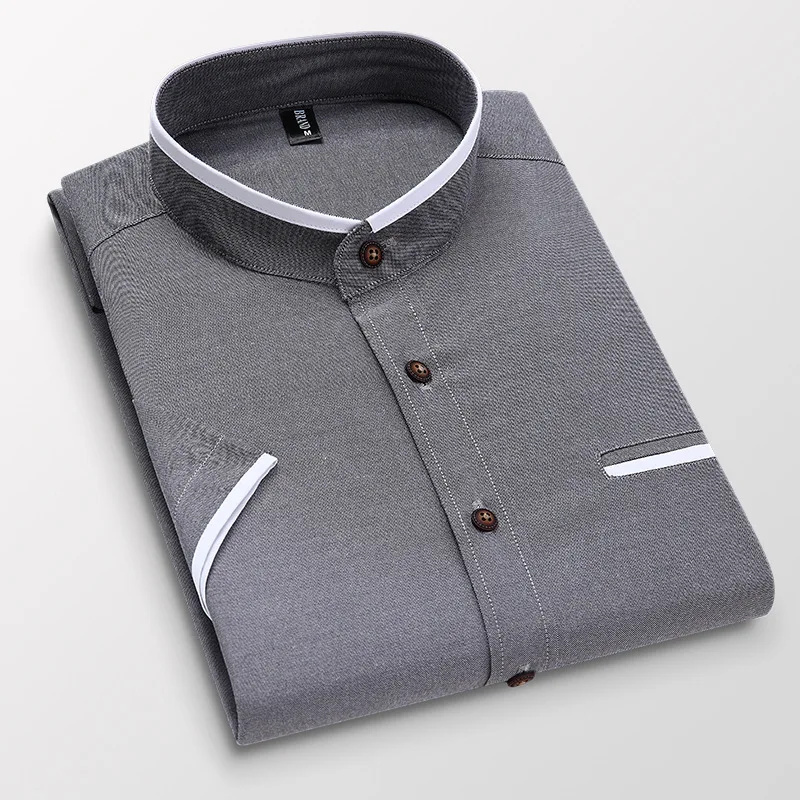 2020 New Summer Men Short Sleeve Shirt Stand Oxford Fashion Causal Dress Business Male Shirts Man Brand Clothes 5XL SH017 - Image 9