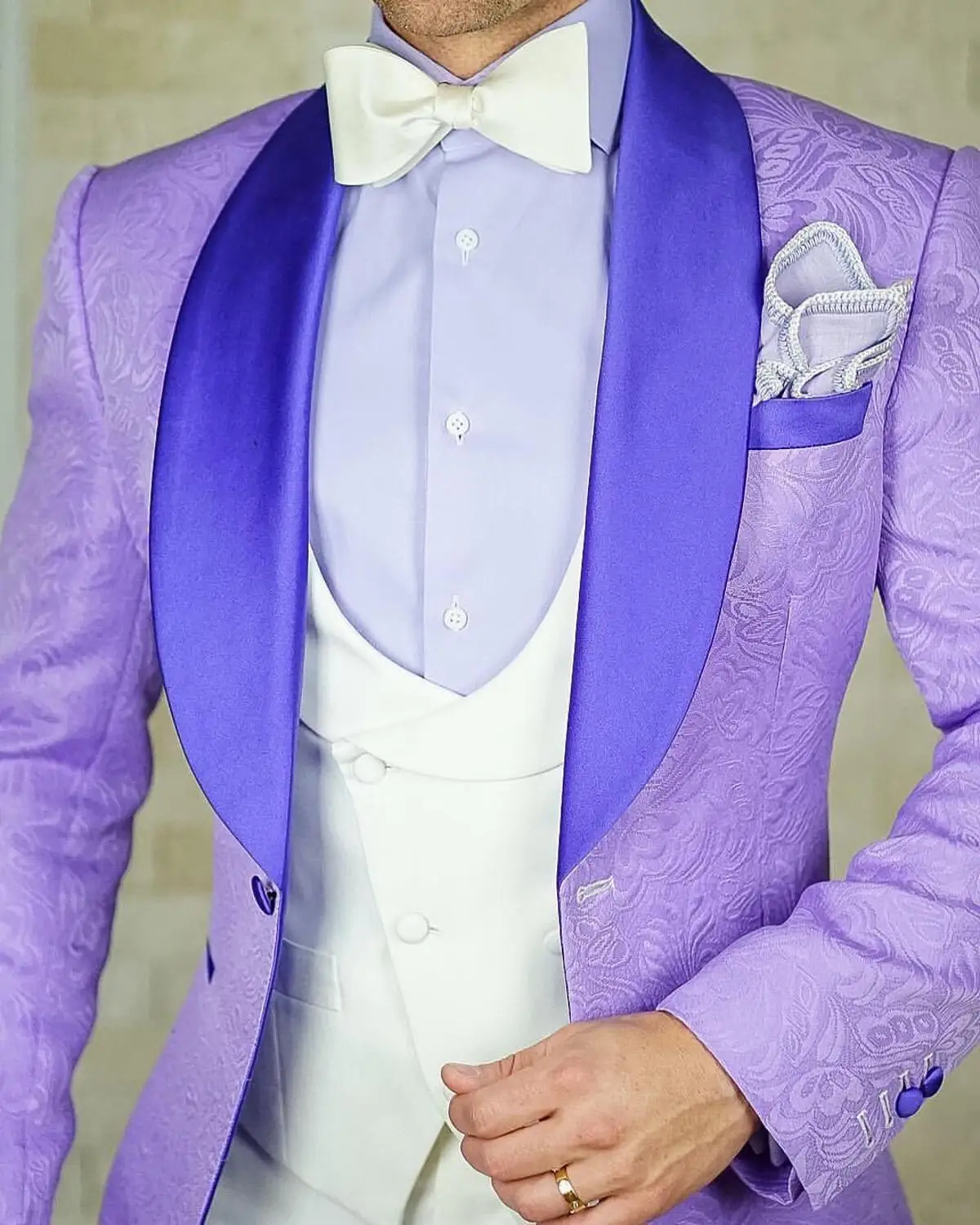 Tailor-Made Burgundy Wedding Men Suits Slim Fit Tuxedo 3 Pieces Suits Groom Prom Jacquard Blazer Terno Masculino Suits - Image 3