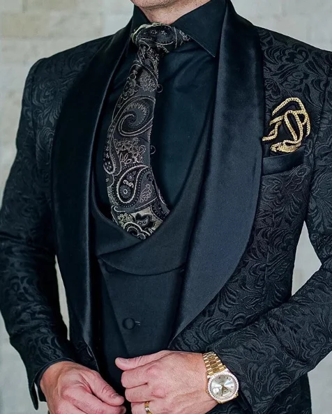 Tailor-Made Burgundy Wedding Men Suits Slim Fit Tuxedo 3 Pieces Suits Groom Prom Jacquard Blazer Terno Masculino Suits - Image 4
