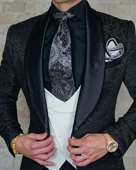 Tailor-Made Burgundy Wedding Men Suits Slim Fit Tuxedo 3 Pieces Suits Groom Prom Jacquard Blazer Terno Masculino Suits - Image 7