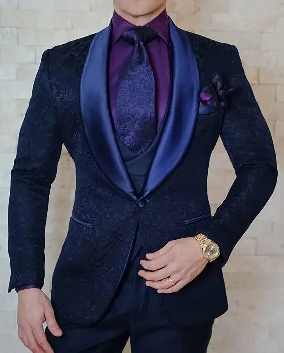 Tailor-Made Burgundy Wedding Men Suits Slim Fit Tuxedo 3 Pieces Suits Groom Prom Jacquard Blazer Terno Masculino Suits - Image 9