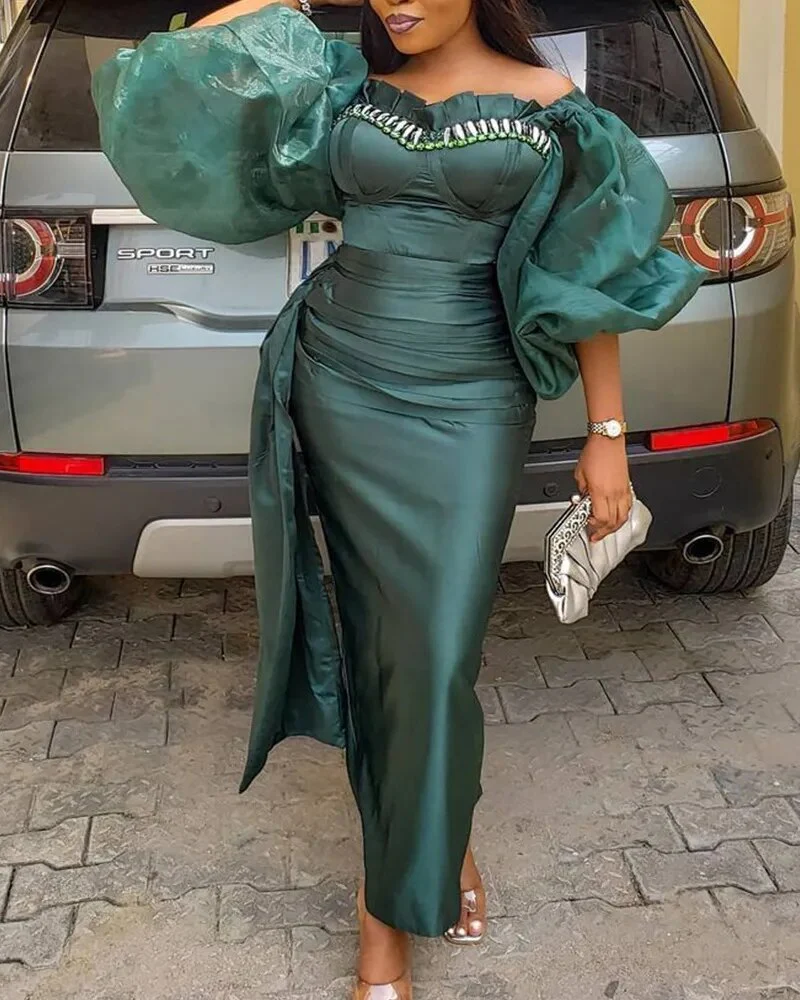 2021 African Dresses for Women Autumn African Women Short Sleeve Green Plus Size Dress African Clothes S-5XL - Image 5