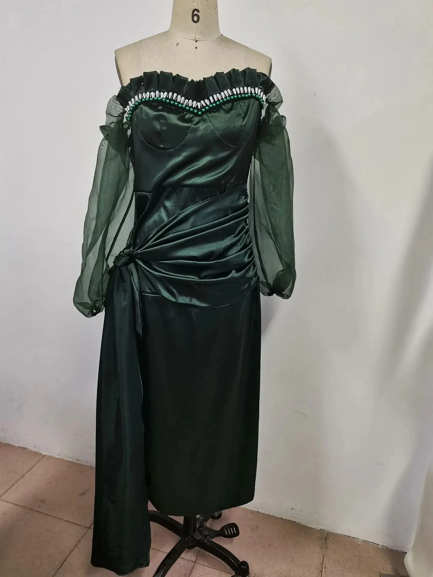 2021 African Dresses for Women Autumn African Women Short Sleeve Green Plus Size Dress African Clothes S-5XL - Image 6