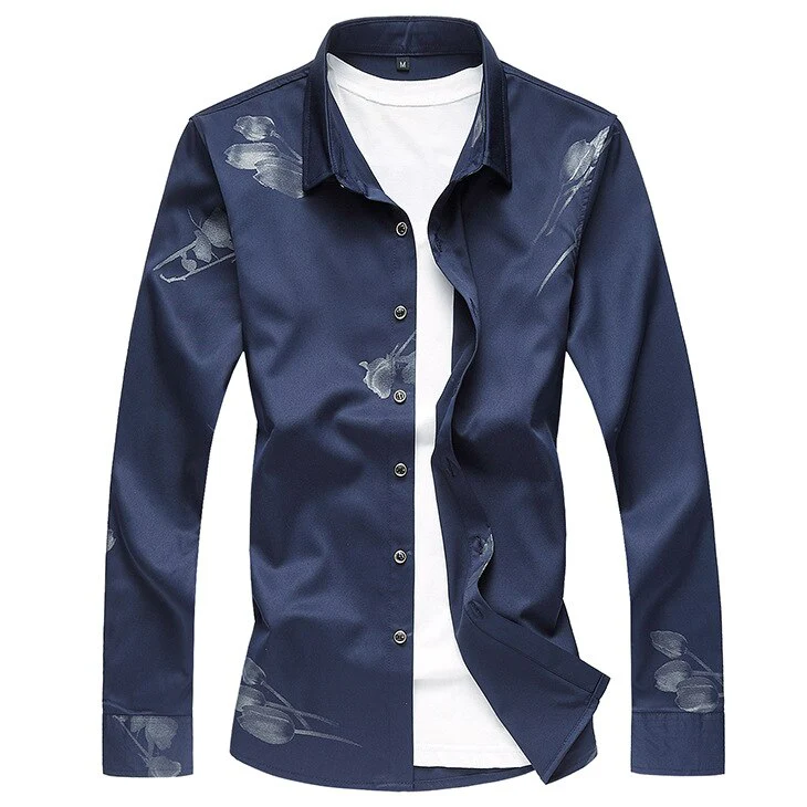 2021 Autumn New Men's Printed Shirt Fashion Casual - Image 2