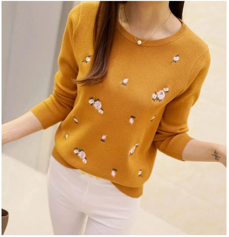 2021 Autumn Sweater Women Embroidery Knitted Winter Women Sweater And Pullover Female Tricot Jersey Jumper Pull Femme Sweaters - Image 10