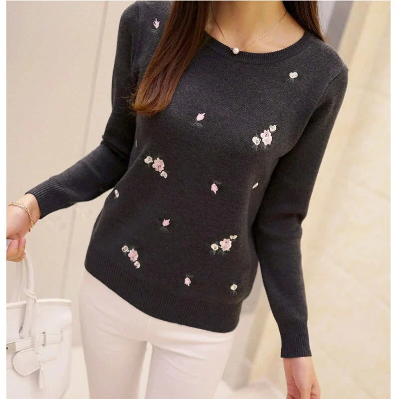 2021 Autumn Sweater Women Embroidery Knitted Winter Women Sweater And Pullover Female Tricot Jersey Jumper Pull Femme Sweaters - Image 4