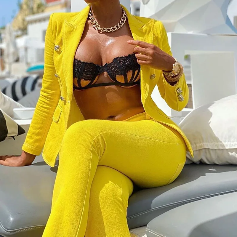 2021 Autumn Winter Streetwear Women's Set Long Sleeve Blazer Pants Suit Office Lady Tracksuit Two Piece Set Fitness Outfits - Image 2