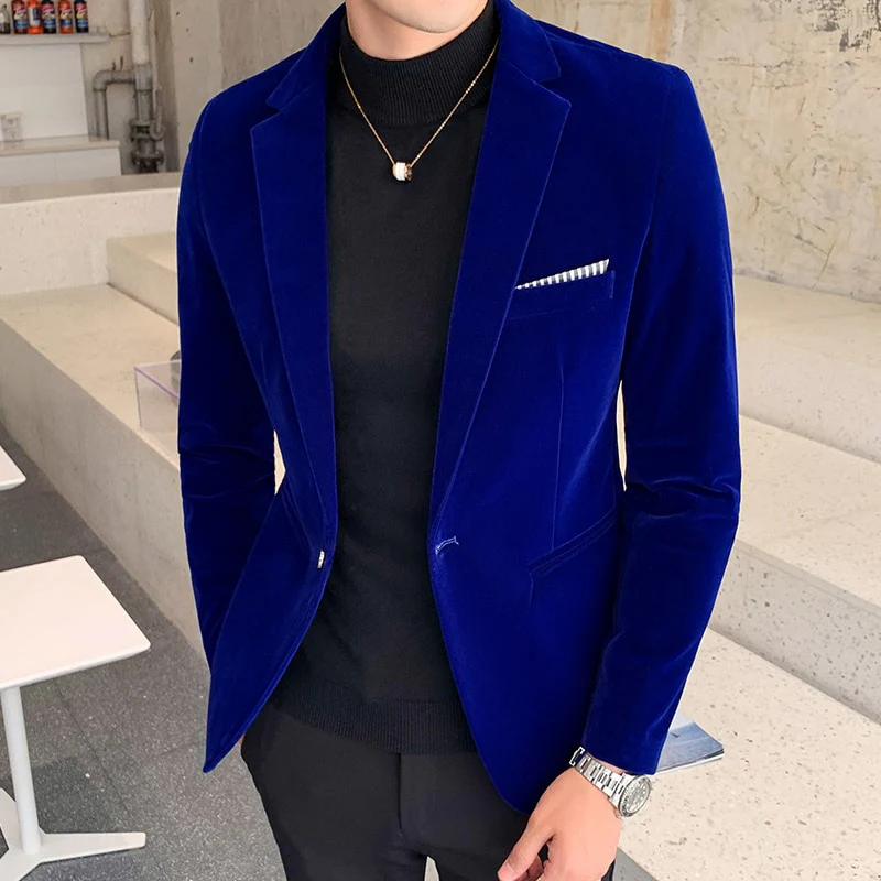 2021 Brand clothing Men Golden velvet suit/Male slim High quality business Blazers/Groom