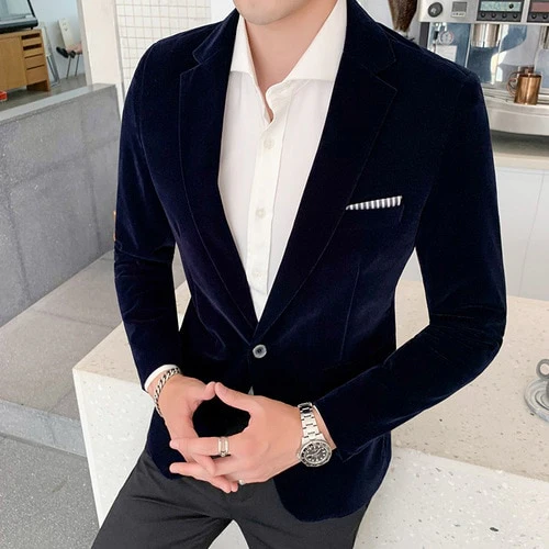 2021 Brand clothing Men Golden velvet suit/Male slim High quality business Blazers/Groom - Image 5
