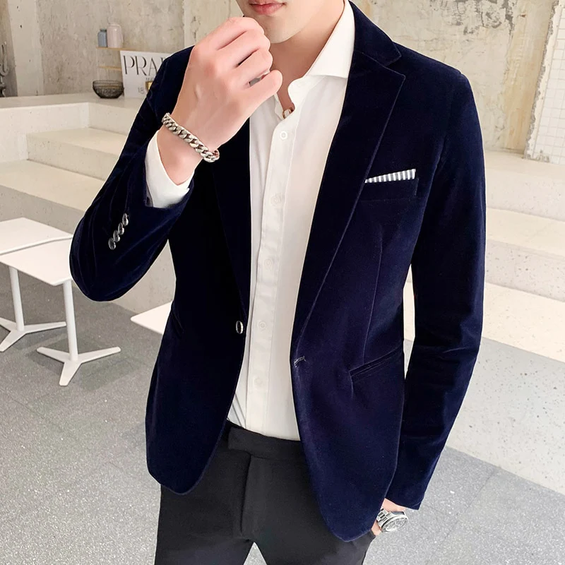2021 Brand clothing Men Golden velvet suit/Male slim High quality business Blazers/Groom - Image 6