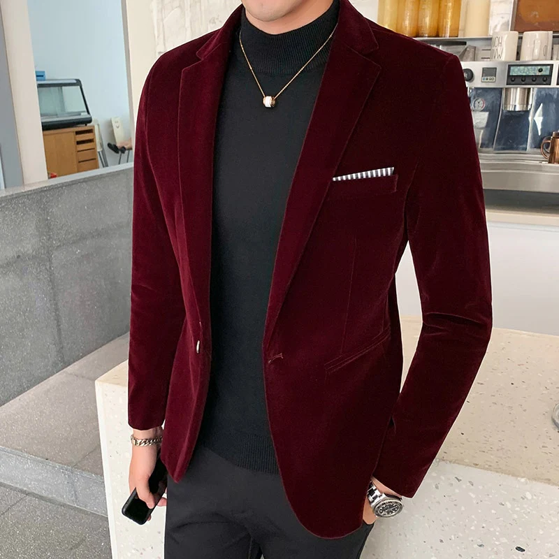 2021 Brand clothing Men Golden velvet suit/Male slim High quality business Blazers/Groom - Image 7