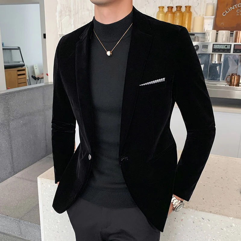 2021 Brand clothing Men Golden velvet suit/Male slim High quality business Blazers/Groom - Image 8