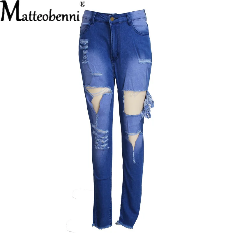 2021 Fashion Sexy Stretch Slim Denim Pant Women's High Waist Zipper Fly Casual Big Hole Skinny Bottom Streetwear Pencil Jeans - Image 4