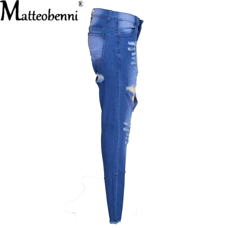2021 Fashion Sexy Stretch Slim Denim Pant Women's High Waist Zipper Fly Casual Big Hole Skinny Bottom Streetwear Pencil Jeans - Image 5