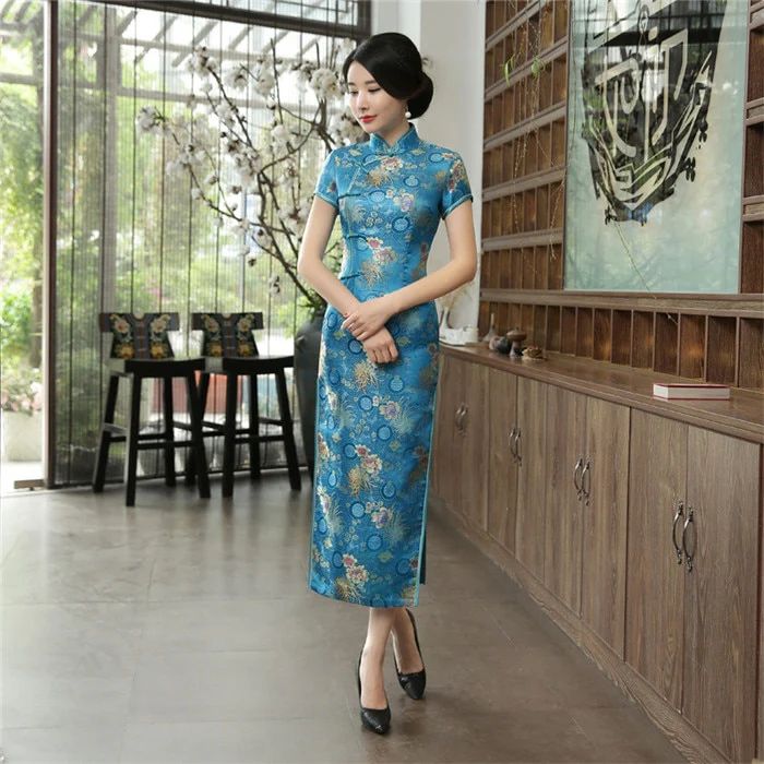 2021Sexy New High Fashion Green Rayon Cheongsam Chinese Classic - Image 3