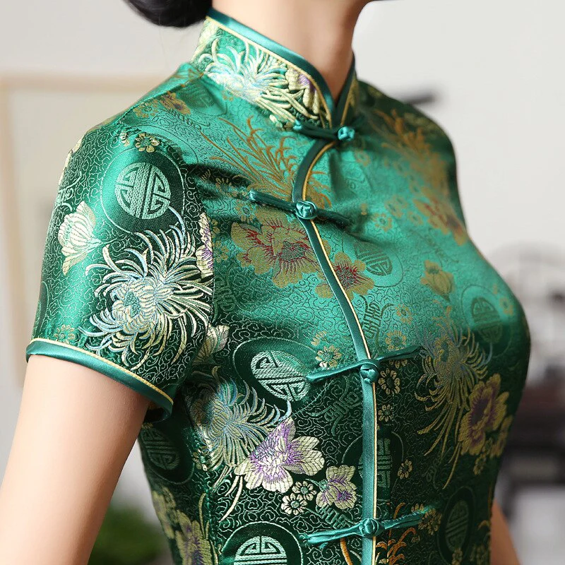2021Sexy New High Fashion Green Rayon Cheongsam Chinese Classic - Image 9