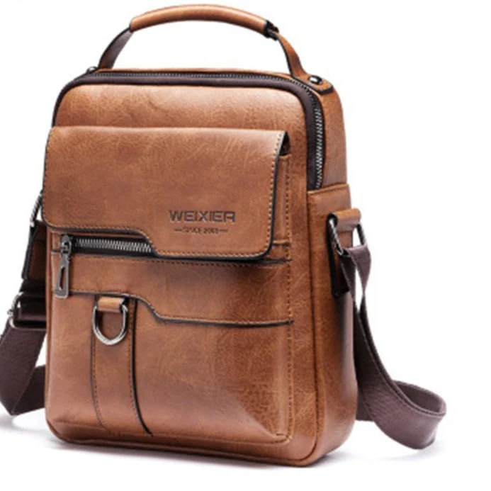 New Men's Messenger Bag Brand designer PU Leather Retro Large-capacity Shoulder Bag - Image 2