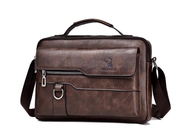 New Men's Messenger Bag Brand designer PU Leather Retro Large-capacity Shoulder Bag - Image 3