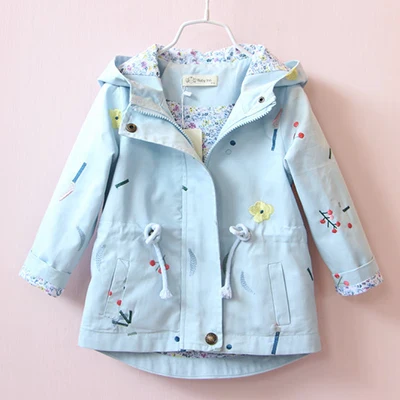 2021 Spring Autumn Girls Windbreaker Coat Jackets Baby Kids Flower Embroidery Hooded Outwear For Baby Kids Coats Jacket Clothing - Image 8