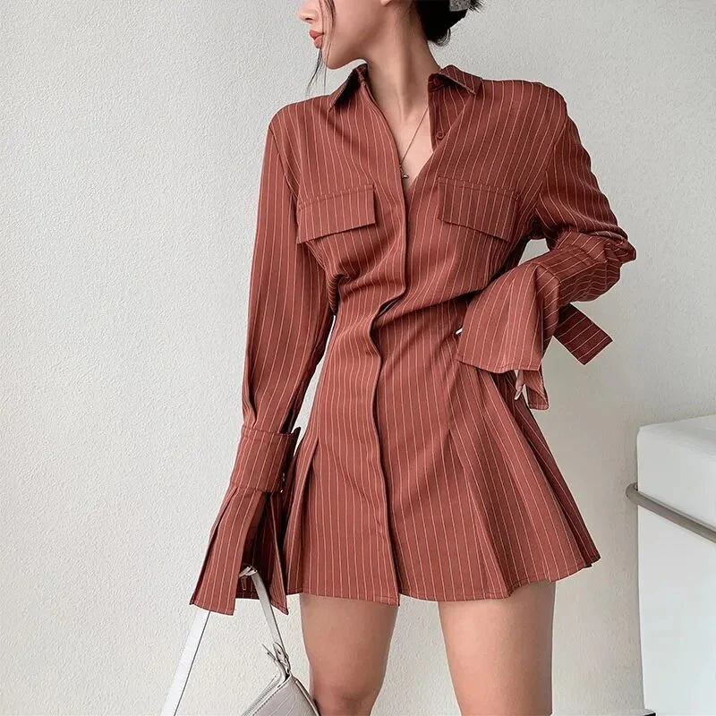 2021 Spring Long Sleeve White Pleated Shirts Women Casual Turn Down Collar Chiffon Blouse Office Lady A Line Style Vestidos Tops - Image 5