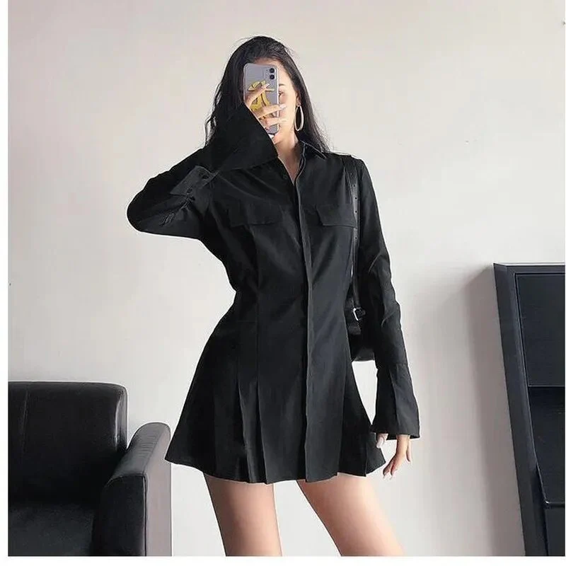 2021 Spring Long Sleeve White Pleated Shirts Women Casual Turn Down Collar Chiffon Blouse Office Lady A Line Style Vestidos Tops - Image 6