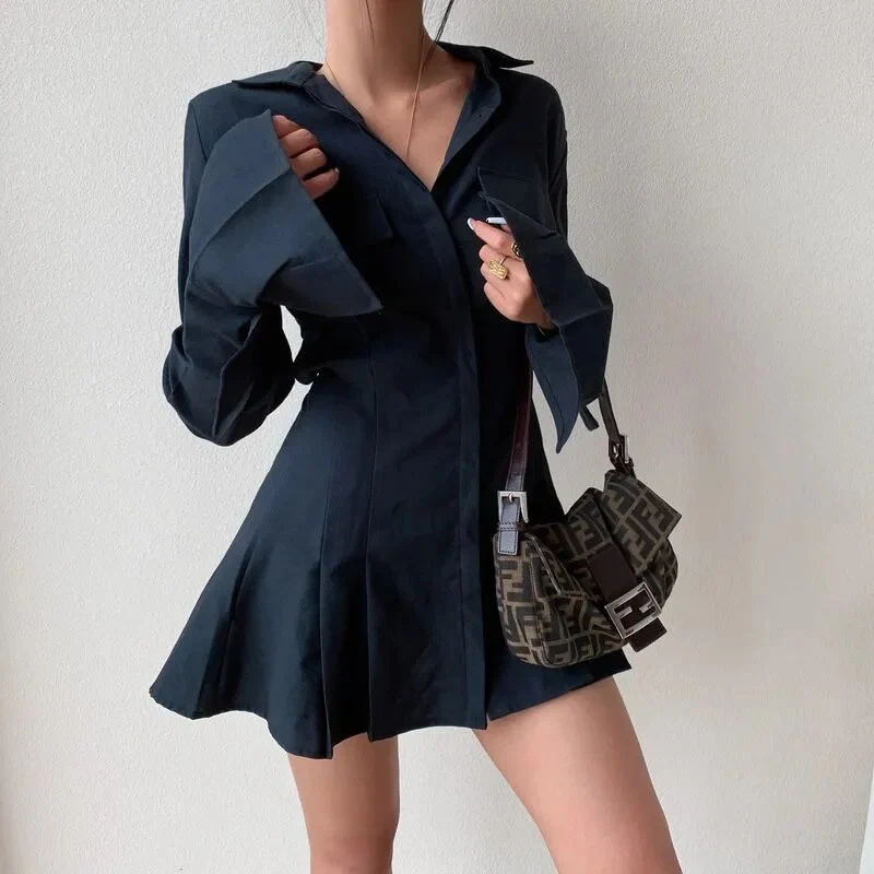 2021 Spring Long Sleeve White Pleated Shirts Women Casual Turn Down Collar Chiffon Blouse Office Lady A Line Style Vestidos Tops - Image 8