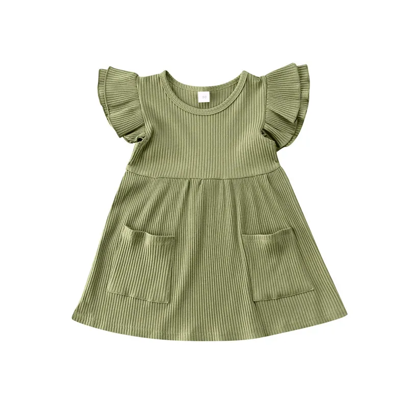 2021 Summer Children Girls Dress Ribbed Knitted Girls Ruffles Dresses Princess Teenage Casual Dress Daily Kids Dresses For Girls - Image 12